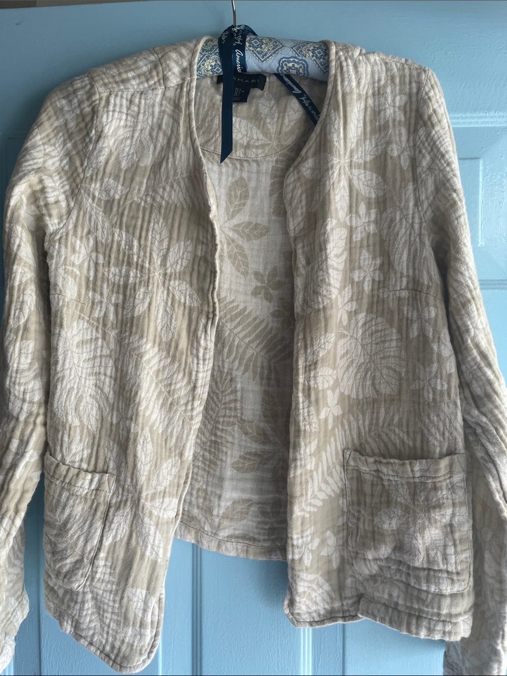 Tahari Neutral Linen blend Open Front Jacket